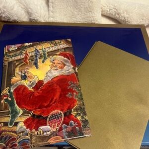 3 vintage Santa Claus Christmas Card with Gold Envelope